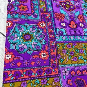 Vintage Barkcloth Fabric 3 yds Purple Neon Psychedelic Print MCM Hippy Groovy